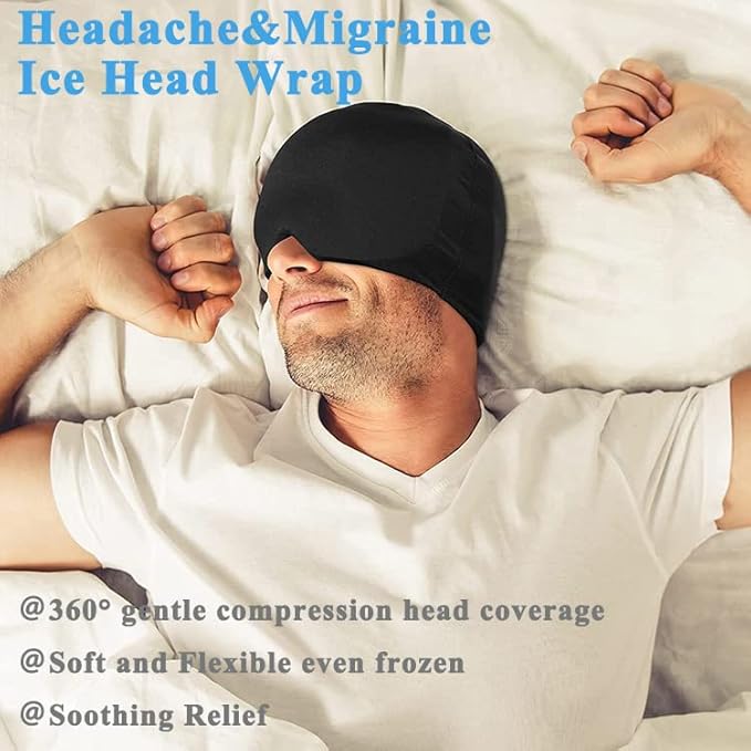 Gel Ice Head Wrap,Headache Relief Hat/Migraine Relief Hat Cold Compress,Migraine Relief Hat for Tension Puffy Eyes Migraine Relief Cap for Sinus Headache and Stress Relief