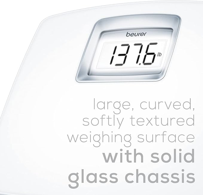 Beurer PS25 Digital Bathroom Scale for Body Weight – 400lb Capacity, Auto-Calibrate, XL Backlit Display – Glass, Precise and Accurate Body Scale