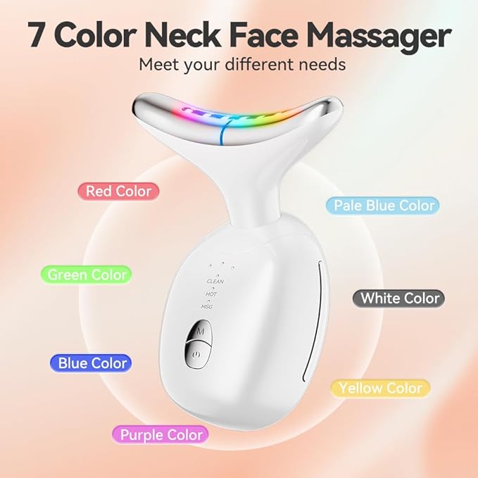 7 Color Facial Massager for Face and Neck, at-Home Face Sculpting Tool with Vibration (White)