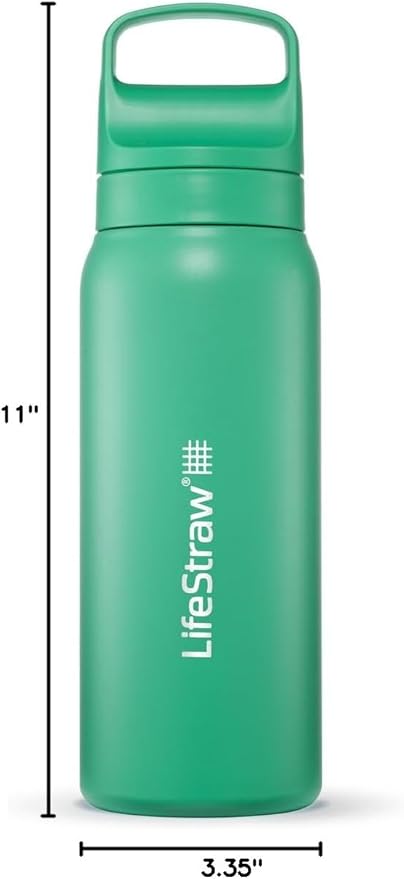 LifeStraw Go Series – Insulated Stainless Steel Water Filter Bottle for Travel and Everyday Use, Removes Bacteria, Parasites and Microplastics, Improves Taste, 24oz Cactus Green