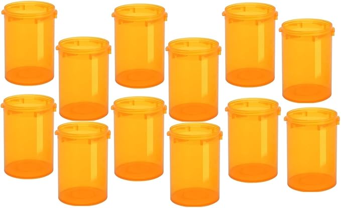 Empty Plastic Medicine Pill Bottles with Child Resistant Caps, 30 Dram Amber Plastic Vial Travel Pill Case Organizer, Pack of 12 (30 Dram)