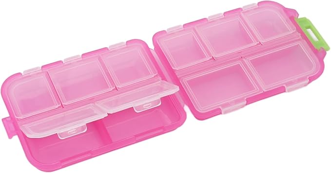Travel Pill Organizer, Plastic 10 Compartments Pill Case Portable Pill Box Buckle Lock Weekly Portable Pill Holder Container for Purse (Rose Red)