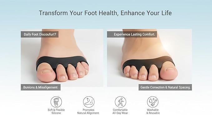 Toe Separators for Functional Fitness Athletes - Toe Straighteners for Foot Pain Relief and Plantar Fasciitis - Fix Feet - Fix Toes - Fix Bunions - Toe Spacers for Crossfit Black-A