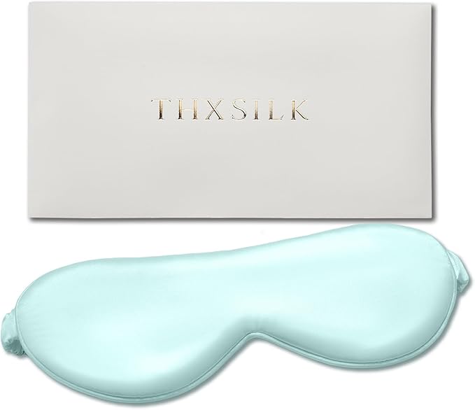 THXSILK 6A+ Grade 25 Momme Silk Sleep Mask, 100% Mulberry Blackout Eye Mask for Sleeping, Soft Lightweight Silk Eye Cover for Women, Men, Travel, Nap, Airplane(4.7×27.5inches, Light Blue)