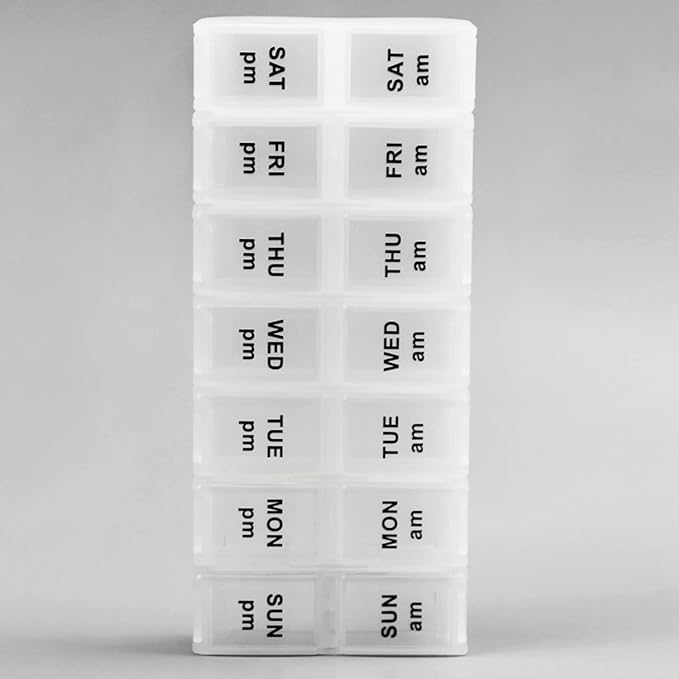 2 Pack OPP Clear Daily Pill Box Organizer, Weekly Pill Organizer 2 Times a Day for Pills, Supplements and Medication, Am Pm Pill Organizer 7 Day, Pill Box 7 Day - 6.7 x 3.2 x 1 inch
