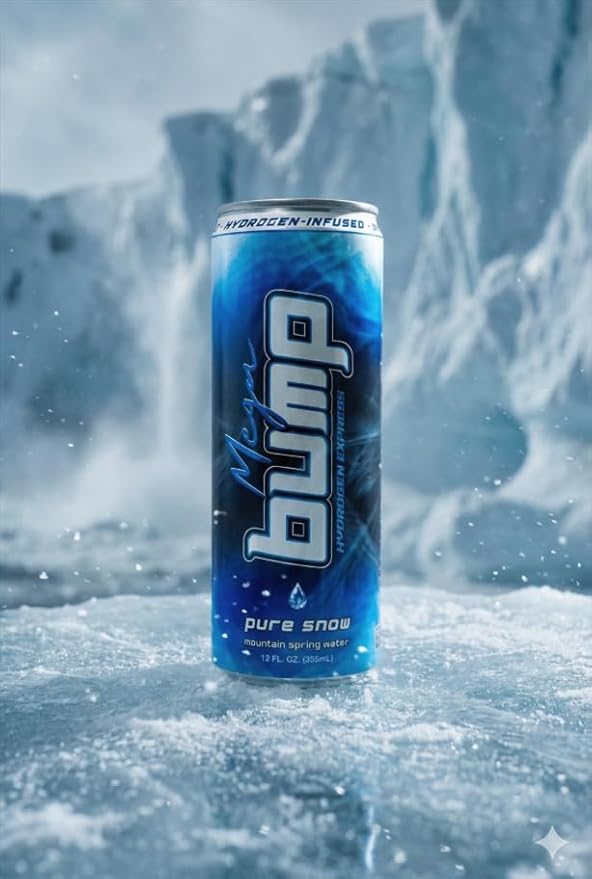 Mega Bump Pure Snow Hydrogen Water - 12-Pack 12oz Cans, 2-3 PPM Molecular Hydrogen Infused Mountain Spring Water, Ouichita Wilderness Valley, Award-Winning Recovery Hydration
