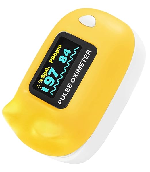 Child Pulse Oximeter Blood Oxygen Saturation Monitor, Neck/wrist Cord, Batteries included, Yellow