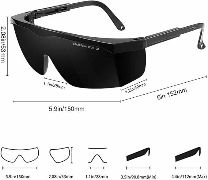 IPL190nm to 2000nm Laser Safety Glasses , UV Blocking Laser Glasses Eye Protection Protective Goggles Eyewear for Hair Removal Treatment and Laser Cosmetology Operator Eye Protection Adjustable Temple