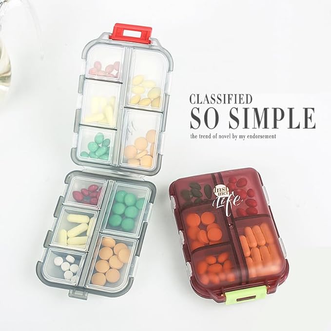 Weekly Travel Pill Organizer Box, 10 Compartments Small Fold Medicine Case Holder, Daily AM PM Morning Night Pocket Travel Capsule Dispenser for Vitamin, Fish Oil, Supplement, Tablet, Grey