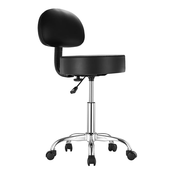 VEVOR 450 LBS Weight Capacity Round Rolling Stool Chair, Height Adjustable Thickened PU Leather Swivel Stool for Salon, Spa, Massage, Tattoo, Clinic, Black