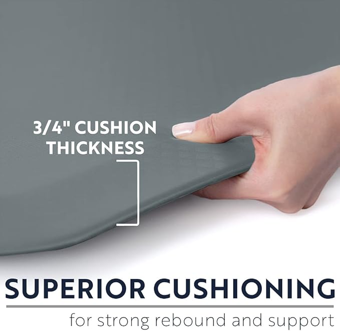 KANGAROO Thick Ergonomic Anti Fatigue Mats for Kitchen Floor, Cushioned Standing Office Desk Mat, Waterproof Scratch Resistant Topside, Supportive All Day Comfort Padded Foam Rugs, 20x32, Grey