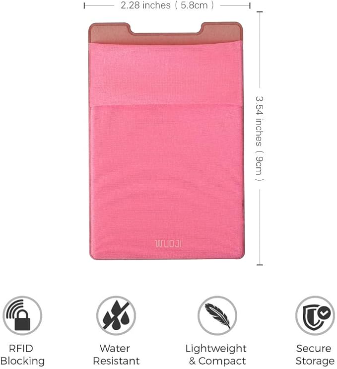 RFID Blocking Phone Card Wallet - Double Secure Pocket - Ultra-Slim Self Adhesive Credit Card Holder Card Sleeves Phone Wallet Sticker All Smartphones (Pink)-2PC