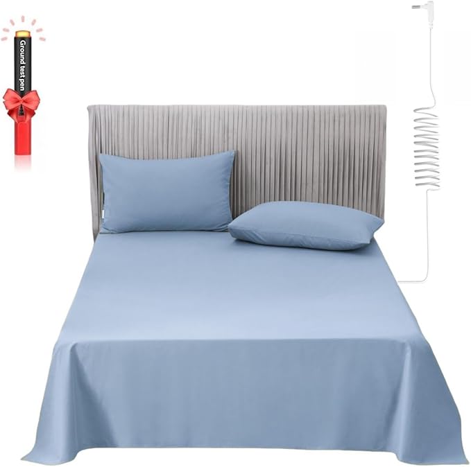 Grounding Sheets Full Size, Organic Cotton + Silver Yarn, Conductive Earthing Flat Sheets for Better Sleep