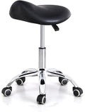 Saddle Stool with Wheels, Ergonomic Rolling Height Adjustable Chair for Medical Clinic Dental Tattoo Hair Stylist Salon Facial Nail Artist Spa, Swivel Pu Leather Stool,Black