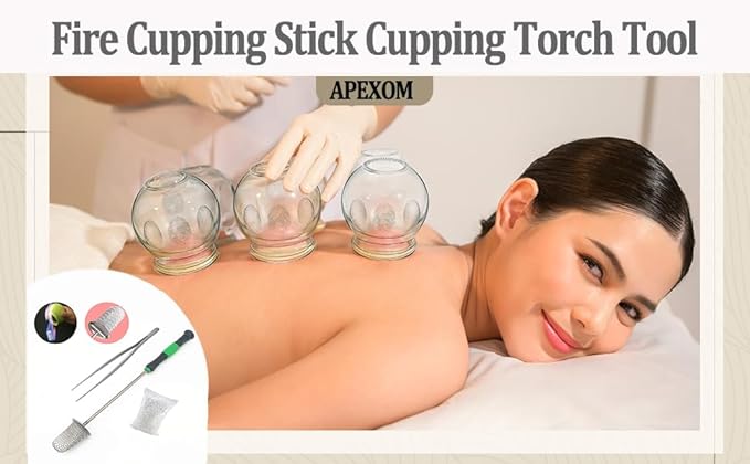 Vacuum Cupping Fire Rod, Glass Cupping Ignition Rod, Fire Cupping Stick, Traditional Fire Wand with Cotton Rod Vacuum Cupping Supplies for Massage Back Pain Relief