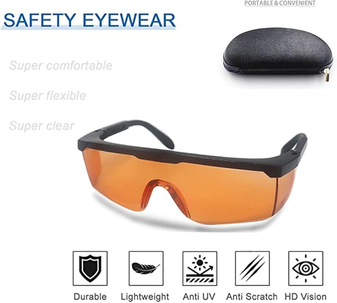 mozeeda UV Light Safety Glasses Protection,UVC 400 Blue Light Blocking Protective Glasses Goggles,Ansi Z87 Adjustable Temples Eyewear, Shaded Shatterproof Scratch Resistant Safe Sunglasses with Case