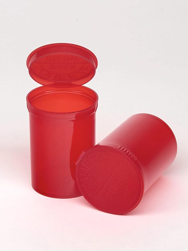 Multi-Use Airtight Empty Pill Bottles with Hinged Lids, 30 Dram Plastic Bottle Organizer for Supplements, Vitamins & Medicines, 12 Pack (Red Translucent)