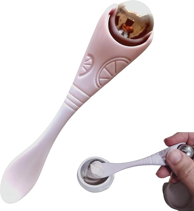 Mini Ice Roller, 2-in-1 Stainless Steel Facial Massage Tool with Cream Spoon, Light Purple, for Face and Eyes, Dark Circles and Puffiness Relief