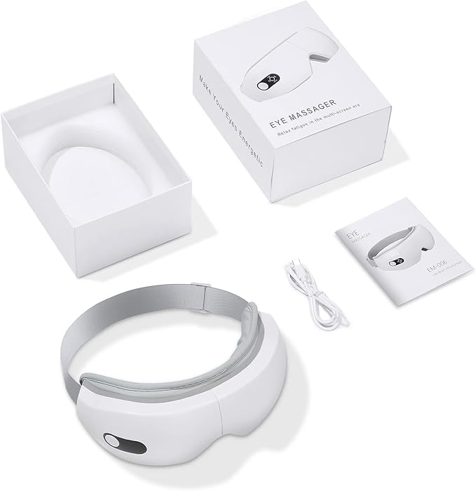 NOWWISH Eye Massager with Heat, Vibration and Bluetooth Music for Migraine Headache Relief, Cordless Heated Eye Mask with 6 Massage Modes, Relaxation -Mothers Day Gifts for Mom Wife -White