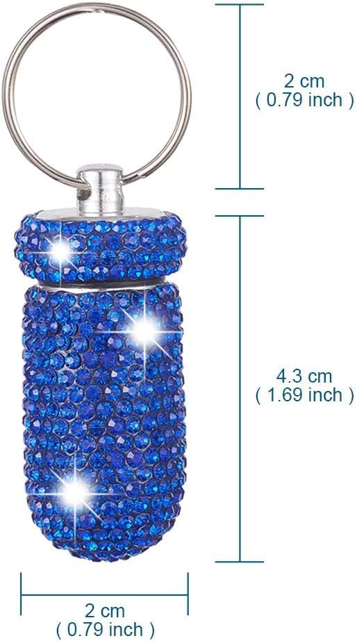 XhuangTech Waterproof Keychain Pill Box Bling Round Medicine Organizer Holder Container Aluminum Portable Mini Bottle Storage Case for Outdoor Travel Camping Purse Pocket (Deep Blue)