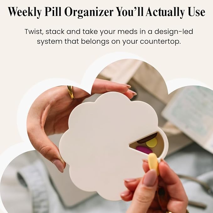 Dosey Twist+Stack Pill Organizer, Weekly & Daily Medicine Organizer Case, Portable Travel Pill Box, Compact Vitamin & Medication Storage Solution, Cloud