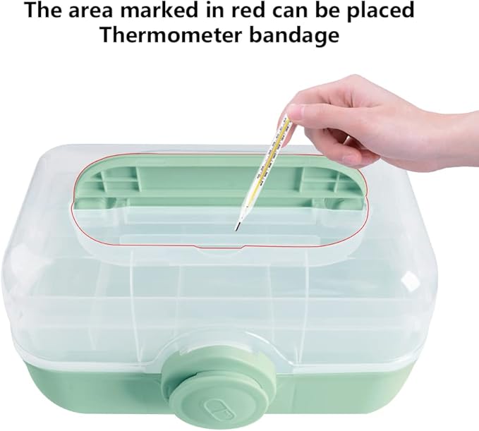 Medicine Storage Containers 3-Tier Fold Tray Plastic Medical Supply Organizer with Removable Pill Case & Handled, Empty Family First Aid Box for Medicine, Art, Family Emergency Kit [Green]