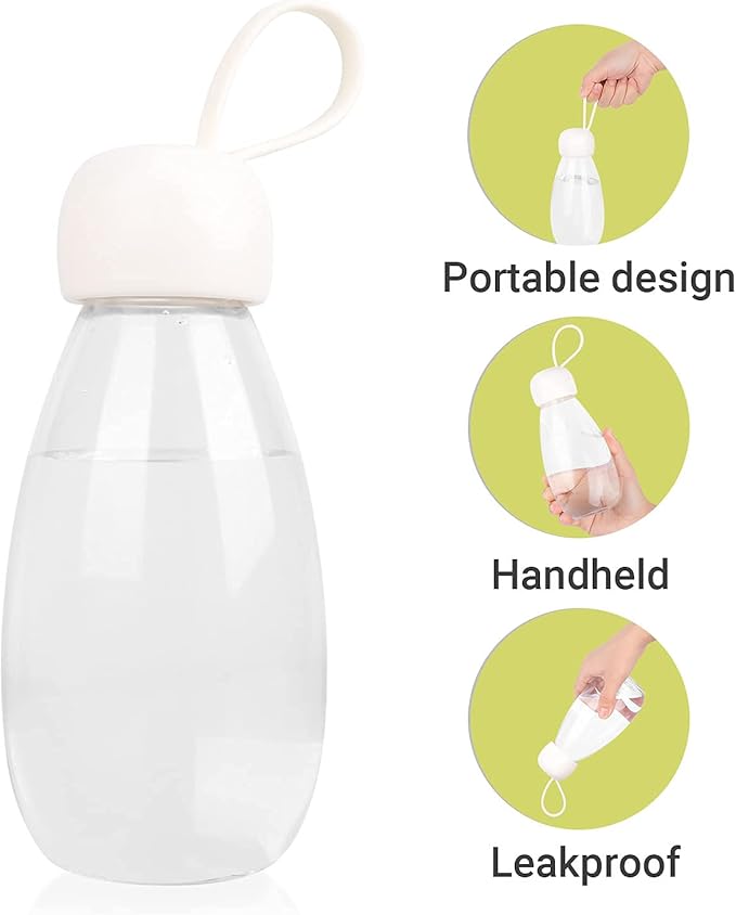 emoi BPA Free Water Bottle, 12oz/360ml Cute Water Bottle with Carrying Strap, Ideal for Kids Boys Girls Students Women Healthy Hydration-White