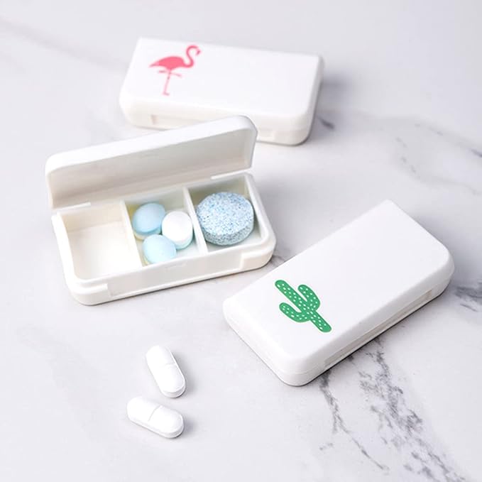 Daily Pill Box Case Waterproof Medicine Organizer Vitamin Holder Mini Pill Medicine Container for Travel Use -3 Compartments-Pineapple
