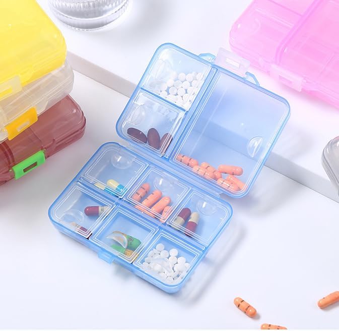 Travel Medicine Pill Organizer, Daily Pill Box Purse Pocket, Weekly AM PM Medication Reminder Planner, Cute Pill Holder Container Portable Compact Vitamin Supplement Capsule Dispenser, Blue