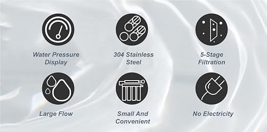 Stainless Steel Water Filter for Sink,0.01μm Ultra-Filtration Under Sink Water Filter System, Reduces PFAS, PFOA/PFOS, Fluoride, Chlorine, Bad Taste & Odor, Tankless 5-Stage with Faucet