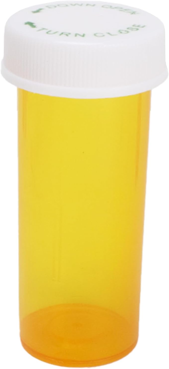 Plastic Amber Medicine Pill Bottles, 8 Dram, (25 Pack), Push Down and Turn Child Resistant Caps, Amber Prescription Vial, Medicine Container, Pill Cases Dispenser Organizers