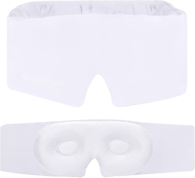 Calm&Relax Bamboo Sleep Mask: 3D Blackout Sleeping Eye Mask for Side Sleepers - Zero Pressure Eye Covers for Travel Airplane(White)