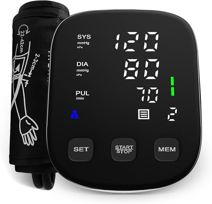 Blood Pressure Monitor with BP Cuff 8.7”-16.5”- Upper Arm Blood Pressure Monitors for Home Use AC-Powered&AAA Battery Charging/3-color Indicator-High Blood Pressure Machine Tracks Two Users