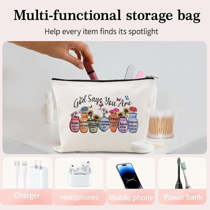 Christian Makeup Bags for Women Girls Religious Toiletry Bag for Teens Adults Inspirational Bible Verse Bag Pouch Catholic Birthday Gifts for Her Friend Female Baptism Confirmation Affirmations Gift
