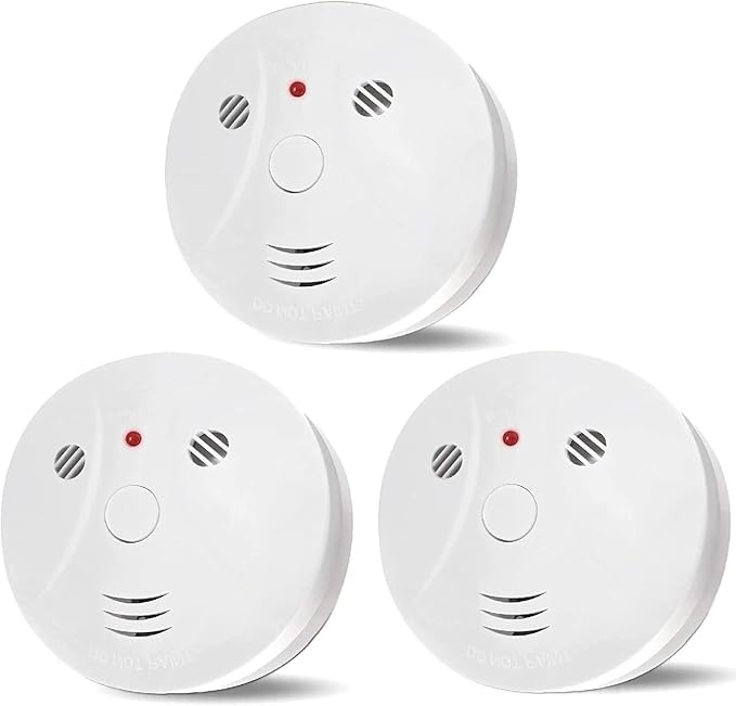 3 Pack Smoke Detector Fire Alarms Battery Operated with Photoelectric Sensor and Silence Button, Travel Portable