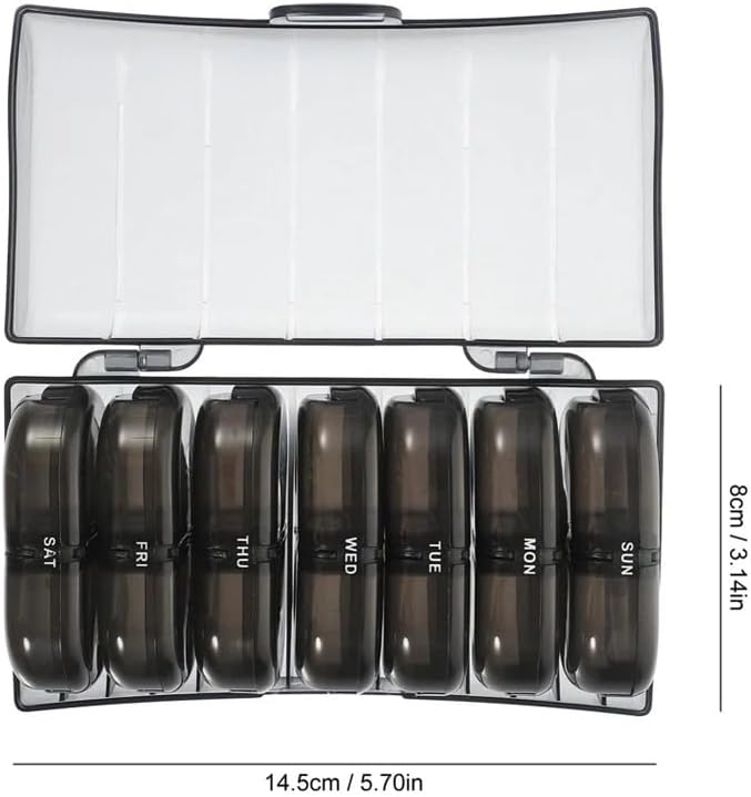 Portable Pill Organizer for Travel, 7-Day Pill Case with 14 Compartments, Pill Holder for Vitamins & Medication, Leak-Proof & Compact Design (White Shell with Color Grid, 1PC)