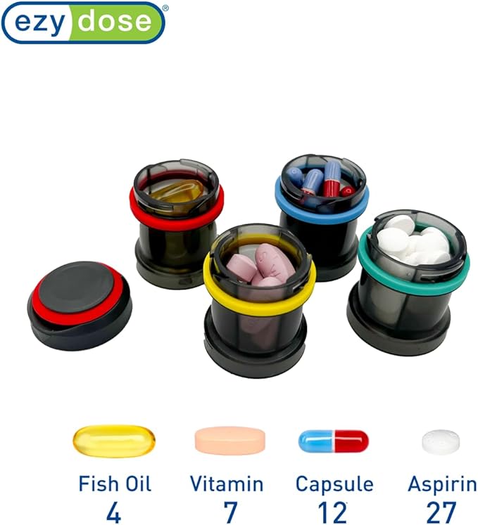 EZY DOSE Stackable Weekly (4-Day) Pill Organizer, Detachable Multiday Medication & Vitamin Organizer Box with Color-Coded Compartments, Portable Daily Planner Case for Home and Travel, 5.5" Tall