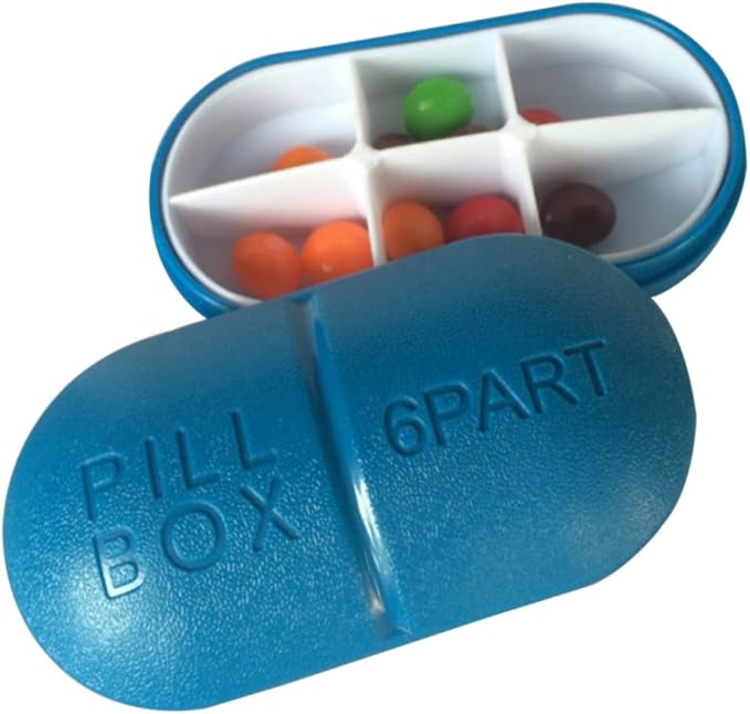 Healifty Oval Medicine Holder 6 Sections for Individual Compact Easy to Carry Dark Blue