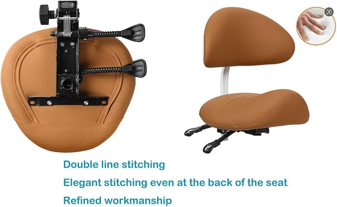 Saddle Stool Chair With Back Support - Ergonomic Rolling Saddle Stools with Wheels Heavy Duty Hydraulic Swivel Adjustable Stool Esthetician Chair for Massage Hair stylist Salon Tattoo office (Camel)