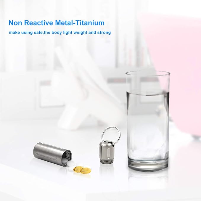 SHD Pill Holder Keychain,Titanium Waterproof Single Pill Box Container,Portable Small Pill Case for Outdoor Travel Camping