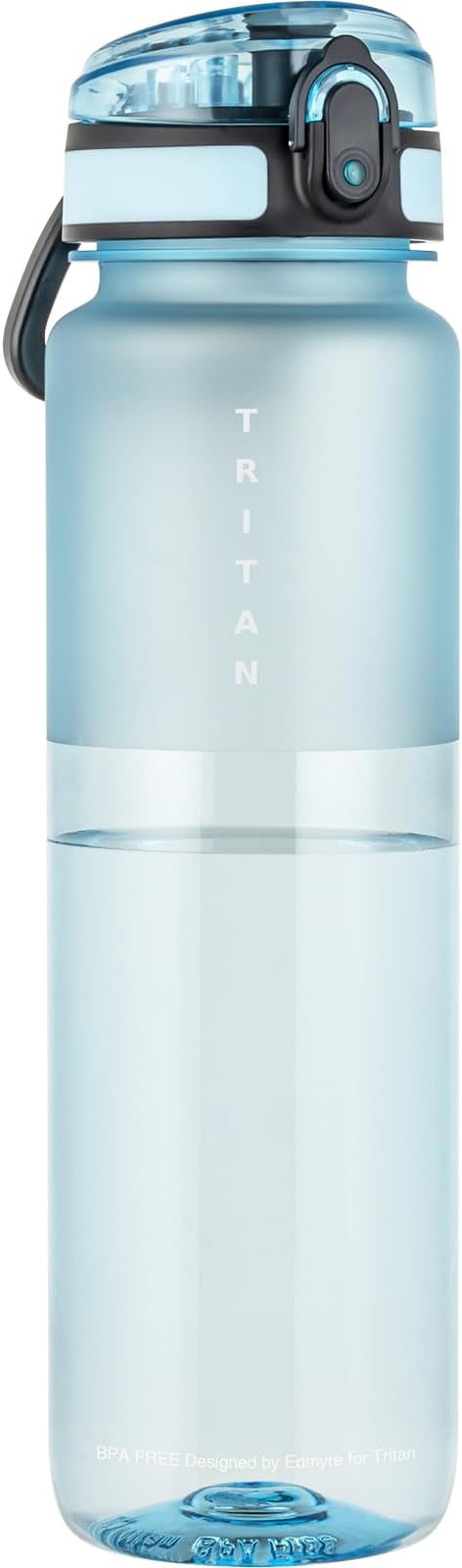 32oz Water Bottle with Chug Lid, Frosted & Clear Tritan BPA-Free, Leakproof, Wide Mouth, Portable Sports Water Bottle for Gym, Office, Travel, Outdoor (Blue)