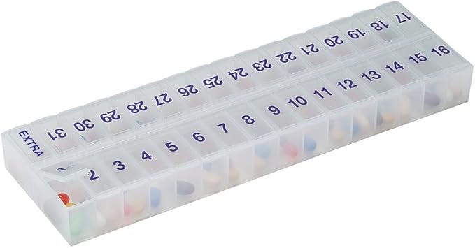 EZY DOSE (31-Day) Monthly Pill, Medicine, Vitamin Organizer Box, Monthly, Daily Planner, Extra Storage Compartments, Transparent Lids, BPA Free