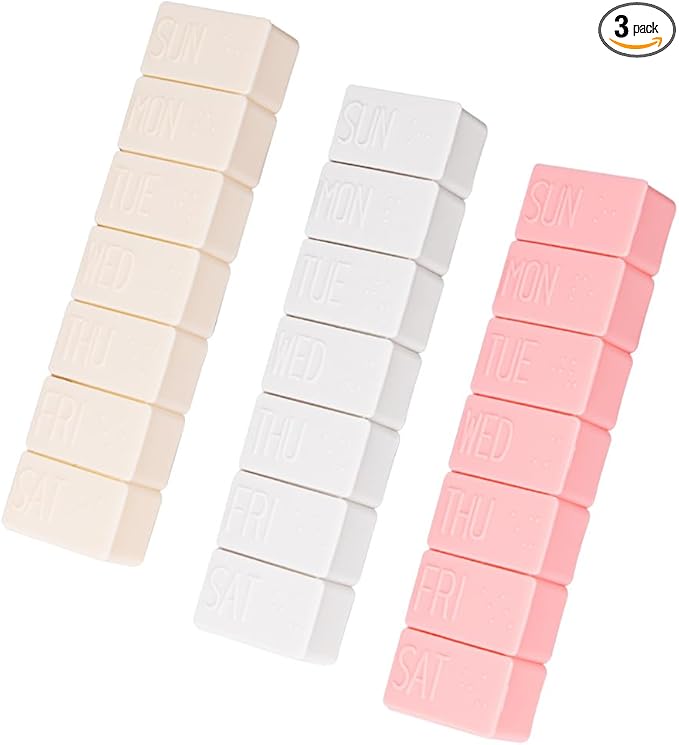 3Pack Weekly Pill Organizer,Extra Large 7 Days Cute Pill Cases Travel Daily Pill Box for Vitamin Medicine Fish Oil, Calcium Tablets Supplements