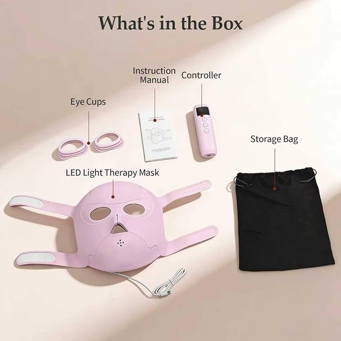 Red Light Therapy for Face, Rechargeable LED Face Mask Light Therapy, Portable Silicone Facial Mask with 4 Light Modes, Adjustable Brightness & Timer