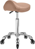 Saddle Stool with wheels Ergonomic - Heavy Duty 400lbs, Upgraded Thick Saddle Cushion, Healthy Posture Correction, Swivel Adjustable Rolling Saddle Stool, Saddle Chair for Salon Massage Home (Brown)