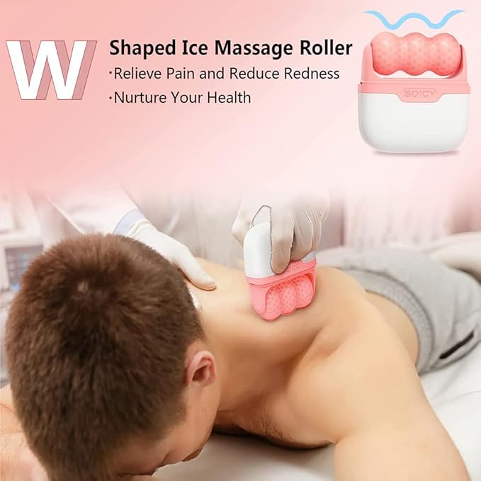 Deashun 2 in 1 Ice Roller for Face Eye, Face Massager Roller for Eye Puffiness, Reduces Wrinkles, Relief Migraine and Minor Injury, Cold Facial Skin Care Tools Ice Roller (Pink)