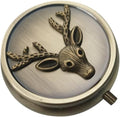 Antique Pill Box Travel Pill Case - Cute Daily Pill Organizer Small Pill Box for Purse, Mini Pocket Pill Case, Round Metal Pill Organizer (Deer)