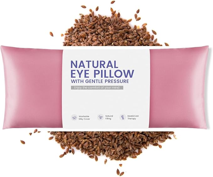 Eye Pillow for Yoga, Relaxation, Sleeping, Microwavable Weighted Eye Mask Heated for Meditation, Dry Eyes, Moist Heat Hot & Cold Eye Compress with Flaxseeds Therapy (Pink)