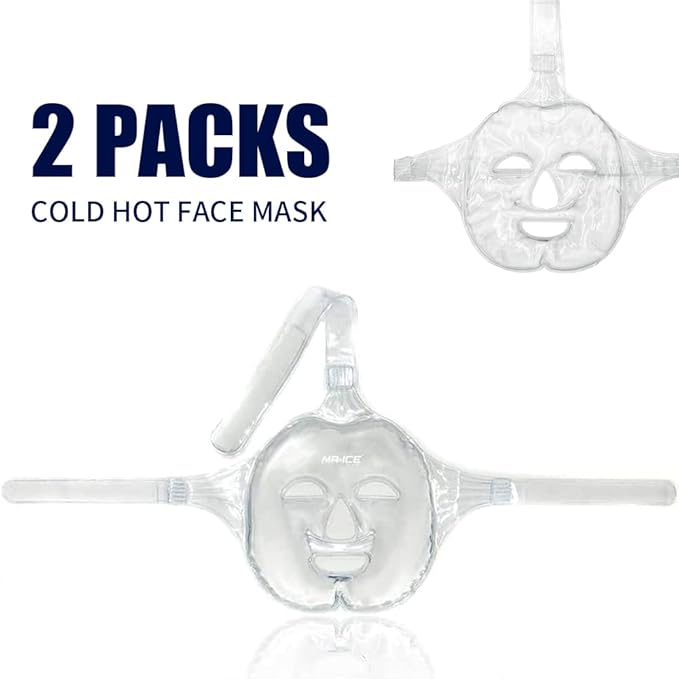 MR.ICE 2-Pack Reusable Face Ice Pack | Hot & Cold Gel Compress for Face Swelling, Puffy Eyes, Sinus Relief, Headaches & Stress | Freezer Cooling Mask