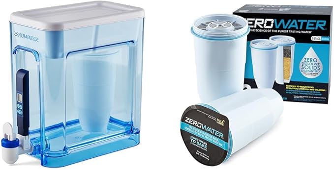 ZeroWater 22 Cup Ready-Read 5-Stage Water Filter Dispenser (Model 12345) + ZeroWater Official Replacement Filter - 5-Stage Filter Replacement